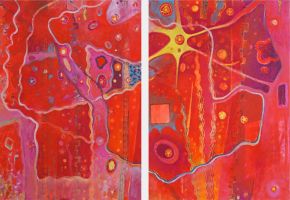 roter schleier | 2003 | je 70 x 50 cm | Diptychon | Öl auf Leinwand